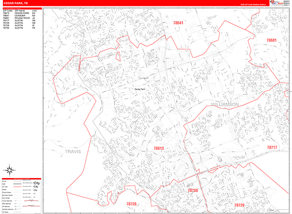Cedar Park, TX Zip Code Map